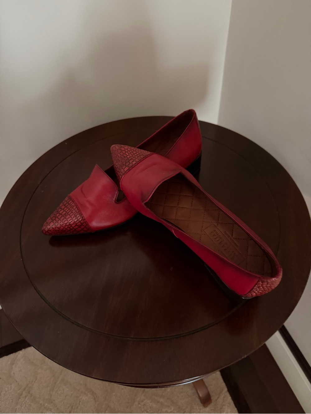 Pointed Red Leather Slip-On Flats for Women